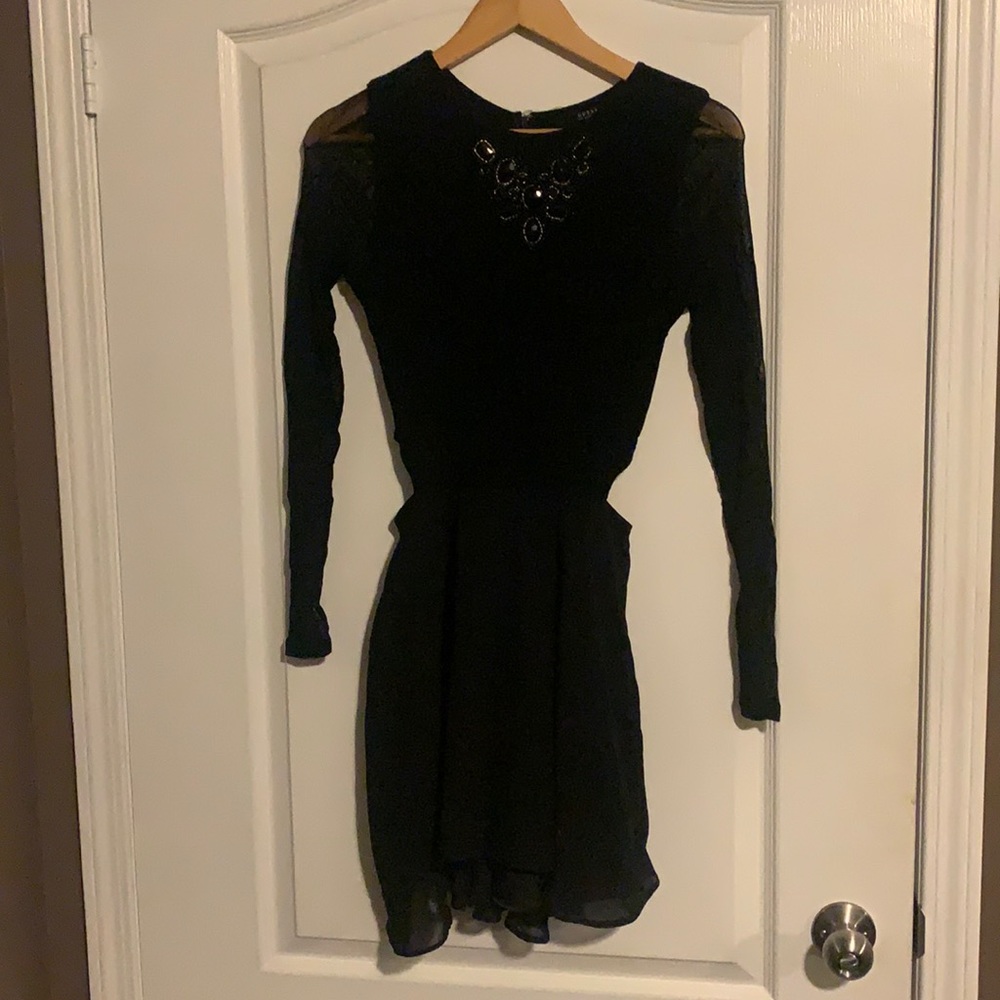 Guess mesh long sleeve skater skirt dress